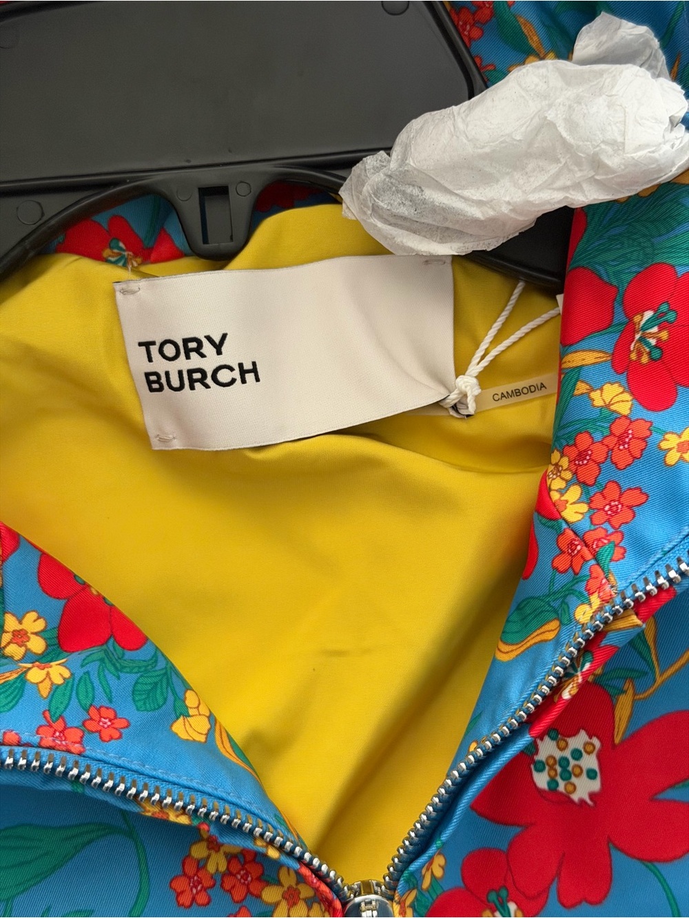 New tory burch printed cropped nylon windbreaker blue wildflower - Picture 5 of 8